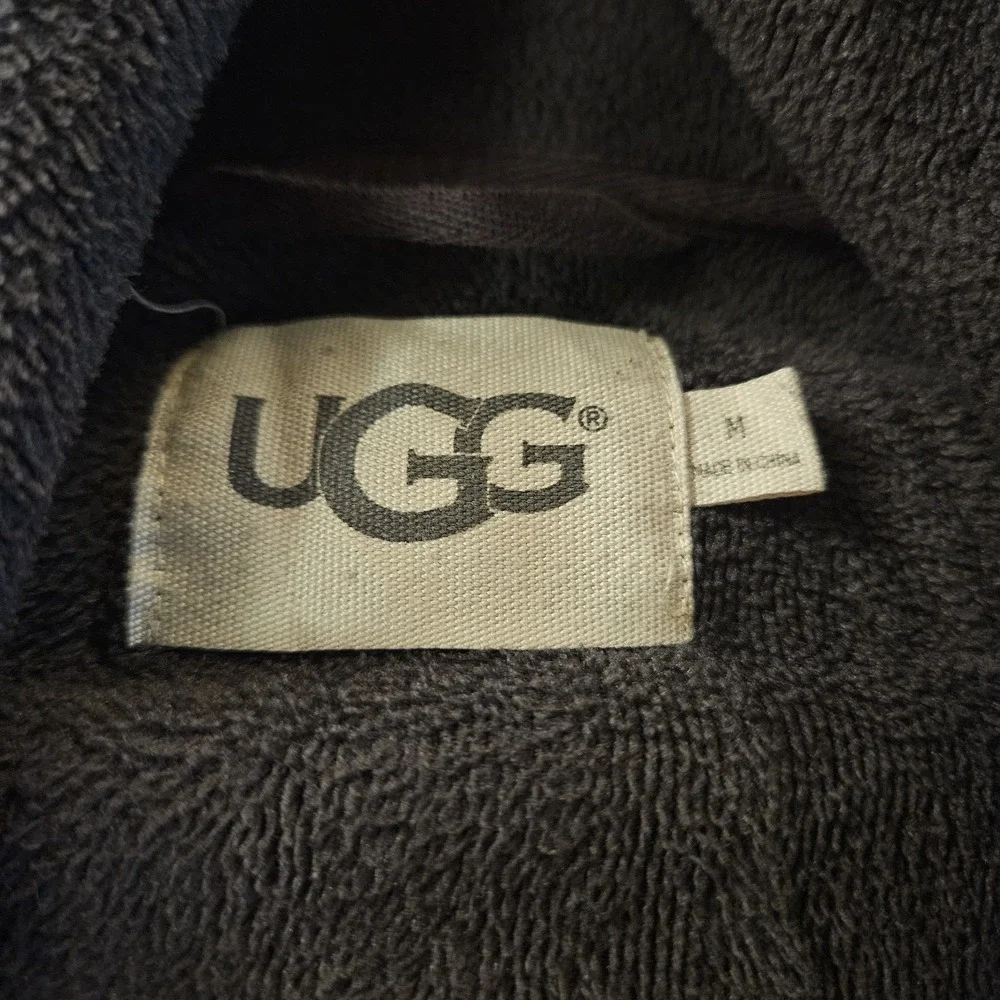 UGG Heather Charcoal Gray Fleece Lined Belted Bathrobe Size Medium Soft Pockets